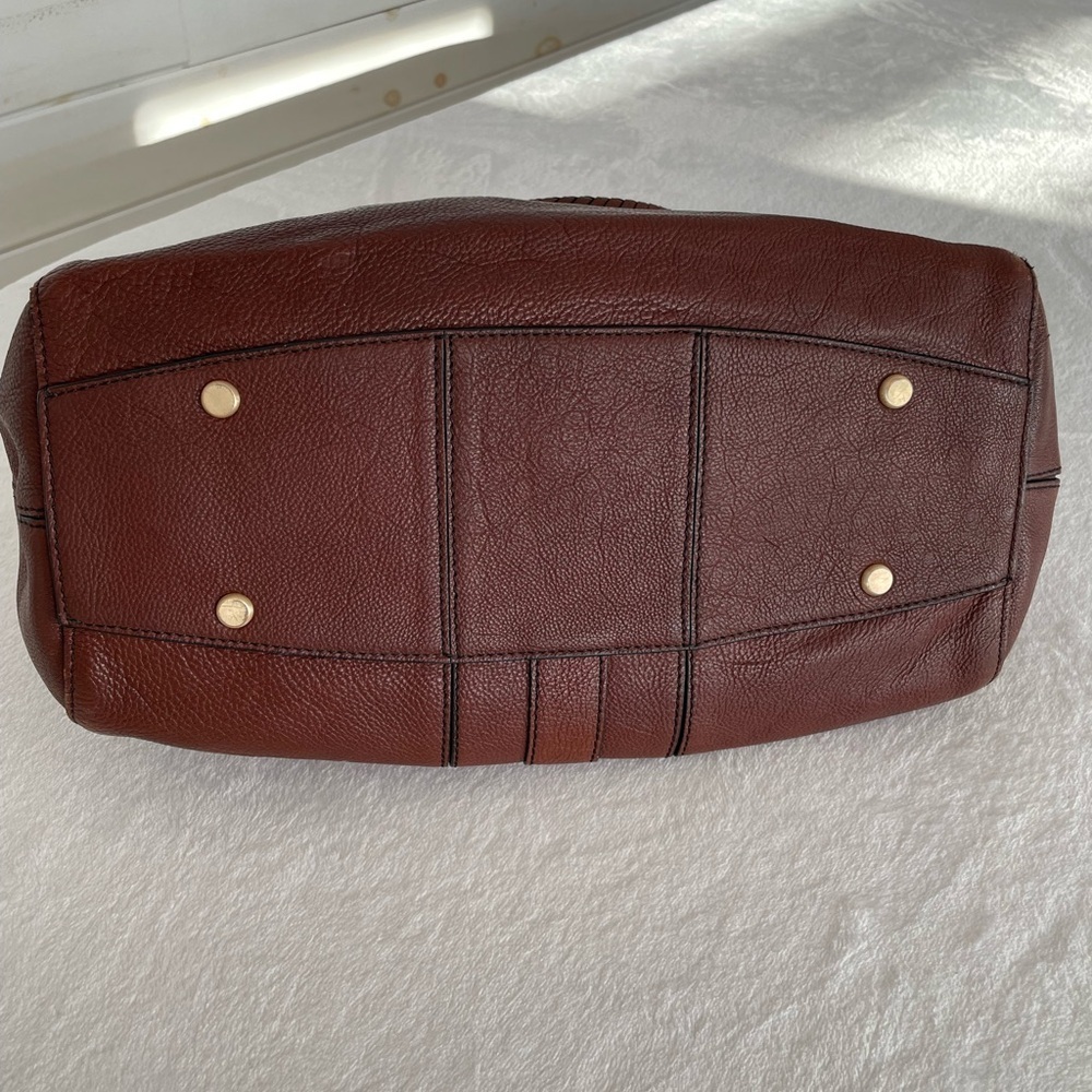 Cole Haan Handbag Purse Satchel Pebbled Brown Leather Equestrian Brass Accent - Picture 10 of 17